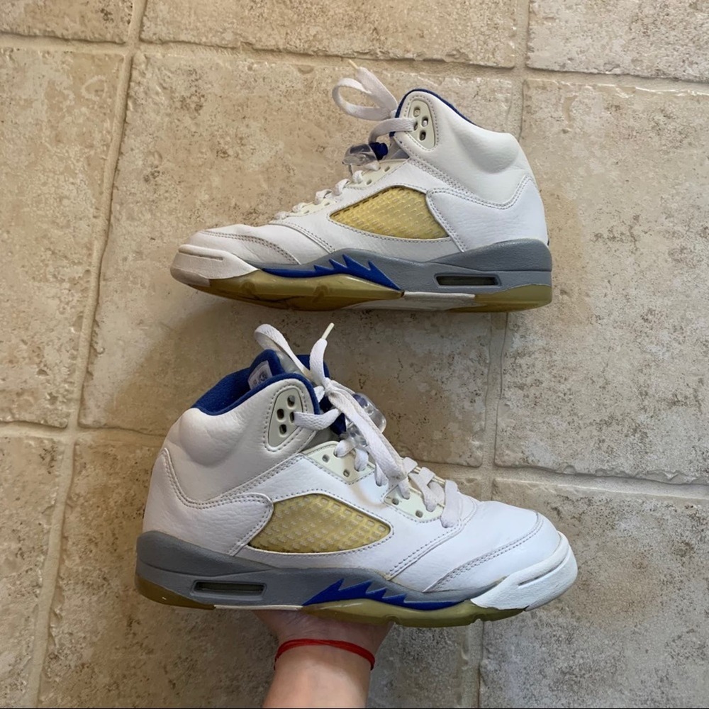 Nike air Jordan 5 grey white blue 5Y GS/ 6.5 women